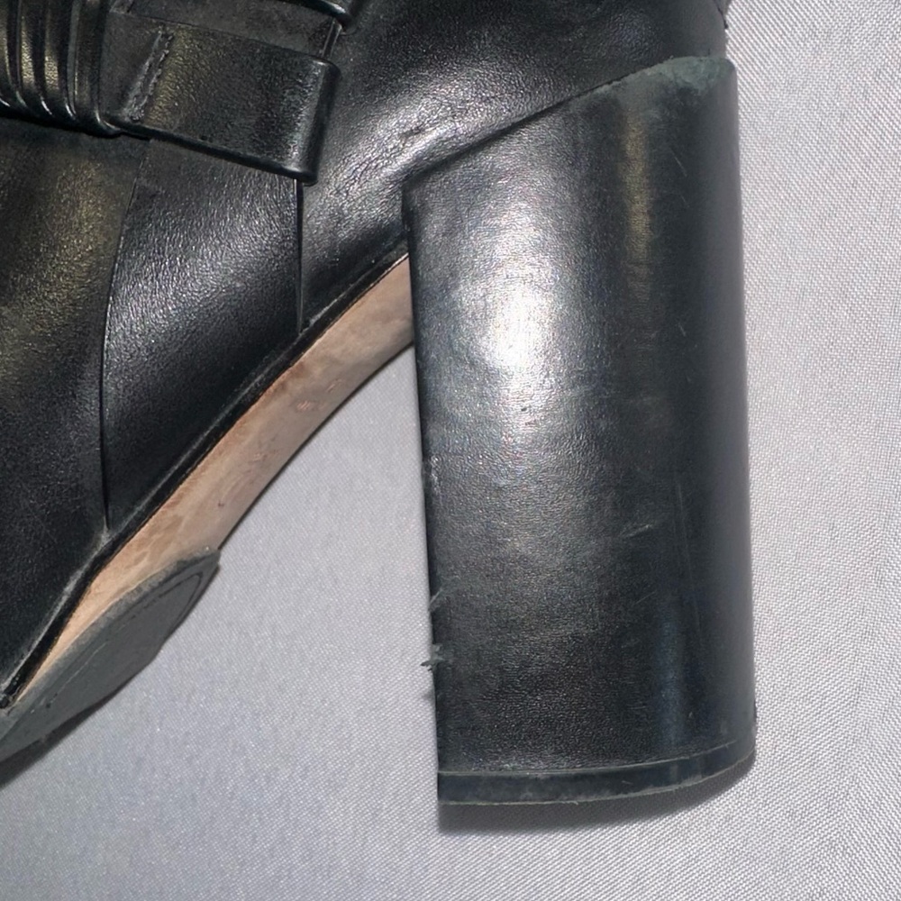 AD & DAUGHTERS Women's Size 7.5 Black Leather Declann Braided Chunky Heel Boot - Picture 11 of 15